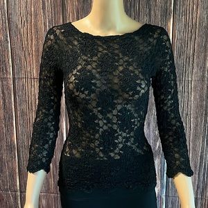 Marshall Rousso size medium black floral lace bodycon stretchy cocktail